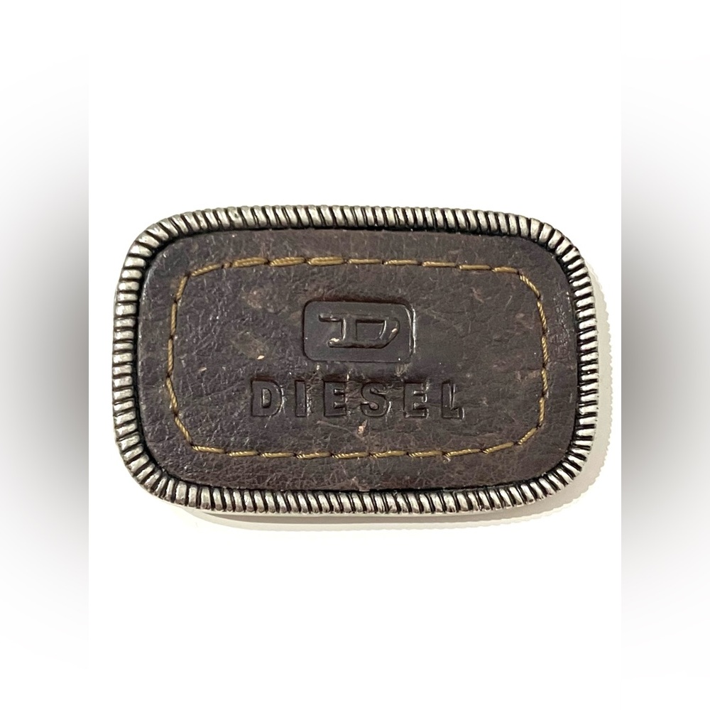 Diesel Brown Leather Inlay Belt Buckle
